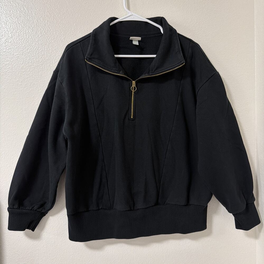 A New Day Women’s Cropped Black Quarter Zip Collared Sweatshirt Size XXL